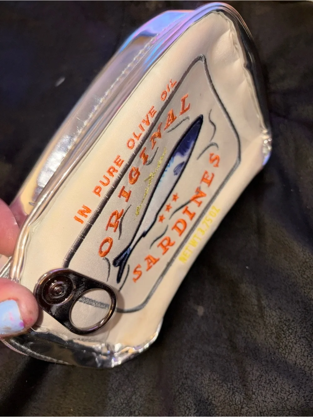 Original Sardines Plush Fish cosmetics bag Cream and Navy - Unbranded